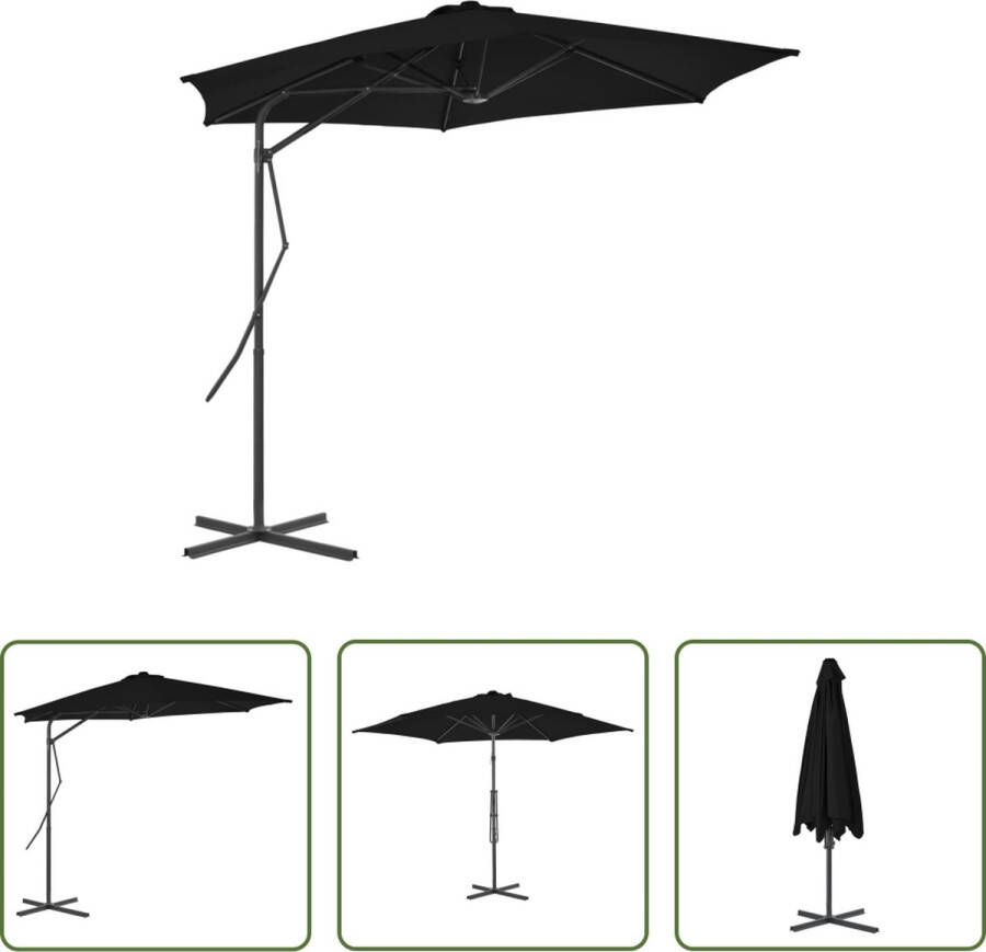 The Living Store Parasol Zwarte Stof en Gepoedercoat Staal 300x230cm UV-beschermend 360 graden draaibaar Sterk en Duurzaam