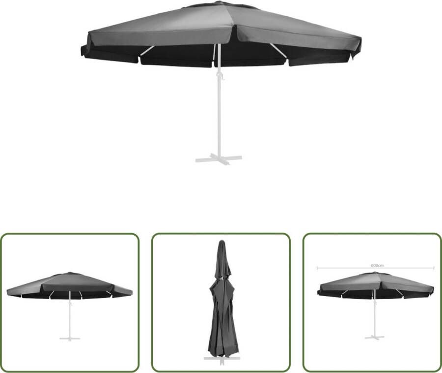 The Living Store Parasoldoek Vervangend Doek 600 cm Antraciet