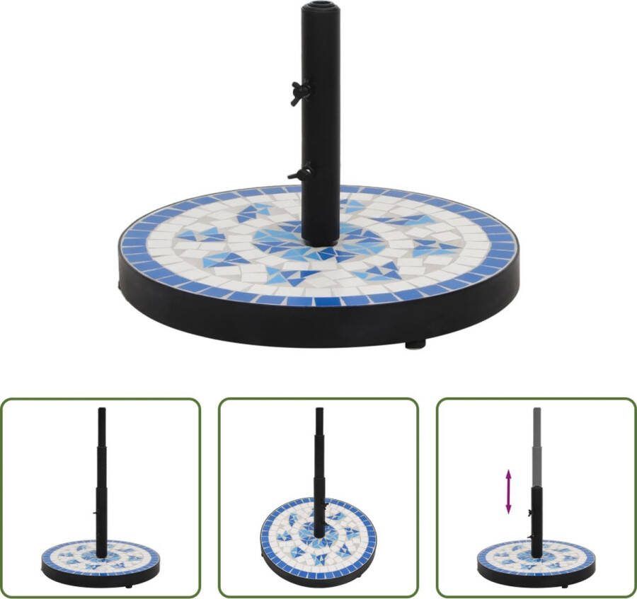 The Living Store Parasolvoet Blauw en wit 40 x 28 cm Verstelbaar Keramische tegels 12 kg Gepoedercoat ijzer