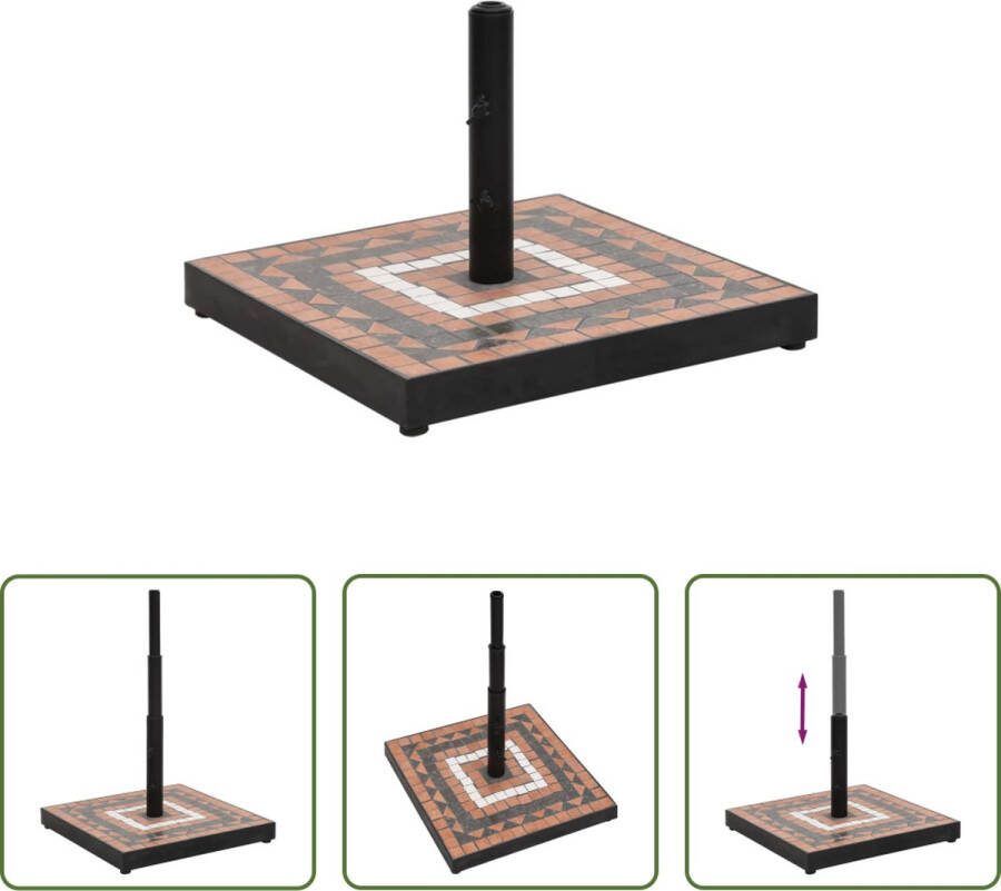 The Living Store Parasolvoet IJzer Keramiek 40 x 40 x 28 cm Verstelbare knoppen Terracotta Wit 12 kg