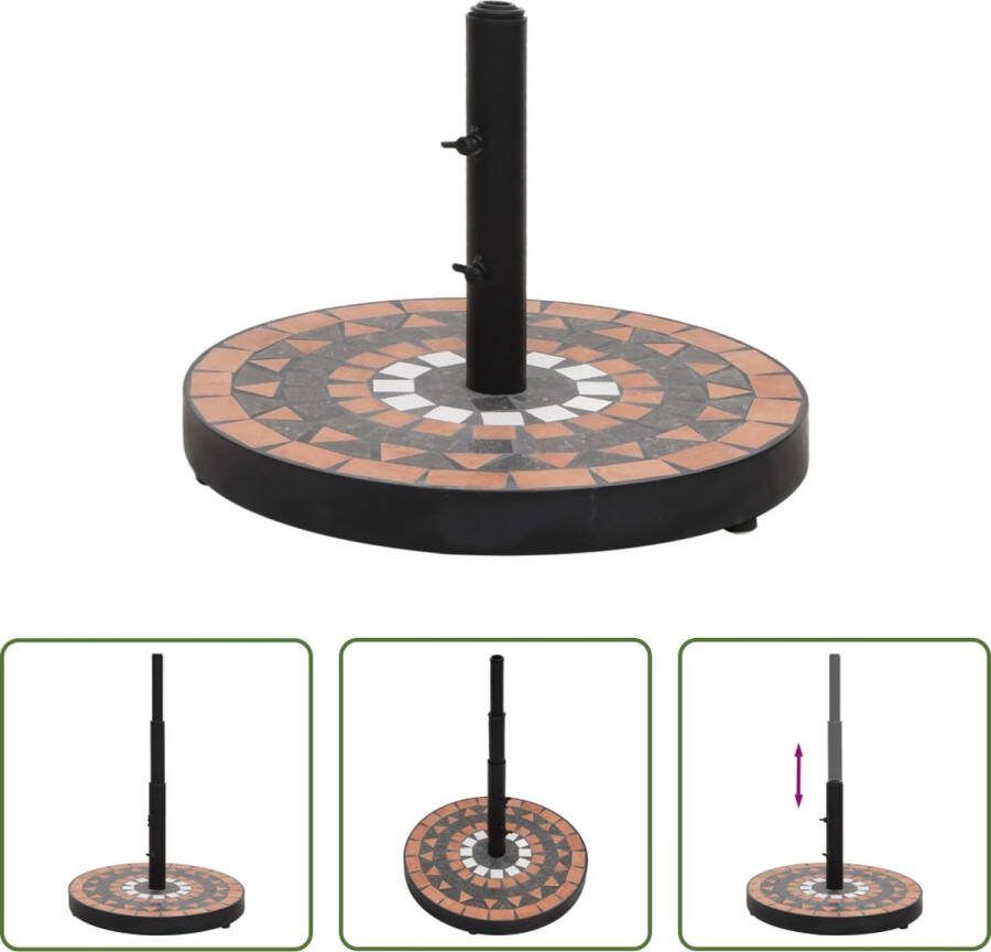 The Living Store Parasolvoet Terracotta en wit Gepoedercoat ijzer en keramiek 40x28 cm (ø x H) Verstelbare knoppen Uniek patroon 12 kg Geschikte diameter parasolhouder- 25 32 38 mm