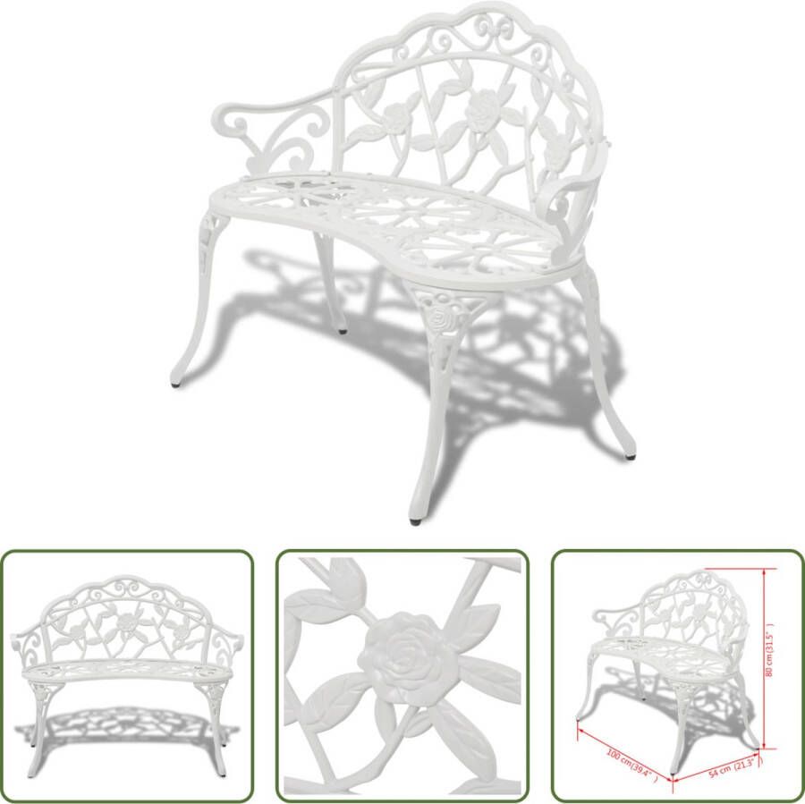 The Living Store Parkbankje Wit Gegoten Aluminium Gietijzer 100x54x80 cm Tuinbank geschikt voor 2 personen