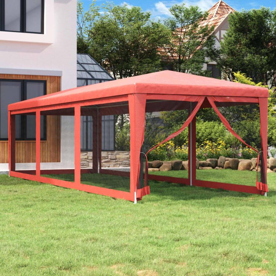 The Living Store Partytent 300 x 898 x 258 cm Rood HDPE IJzeren frame Waterbestendig UV-bestendig