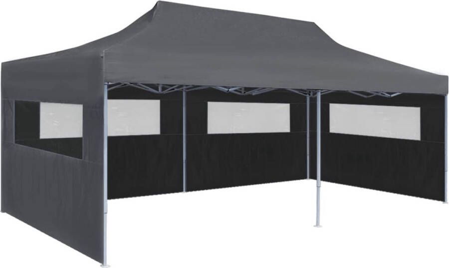 The Living Store Partytent 580 x 291 x 315 cm Antraciet Uv- en waterbestendig Stabiel roestvrij stalen frame Inclusief 3 verwijderbare zijwanden Gemakkelijk op te slaan en transporteren