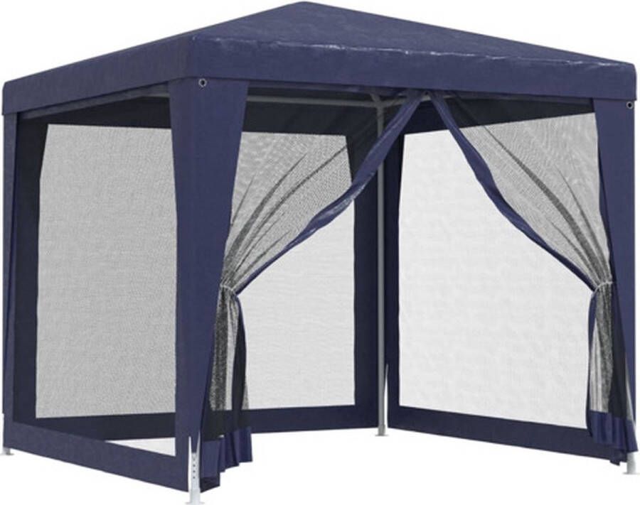 The Living Store Partytent Blauw 250x250x245 cm UV-bestendig waterbestendig met 4 mesh zijwanden inclusief tent touw en grondpin