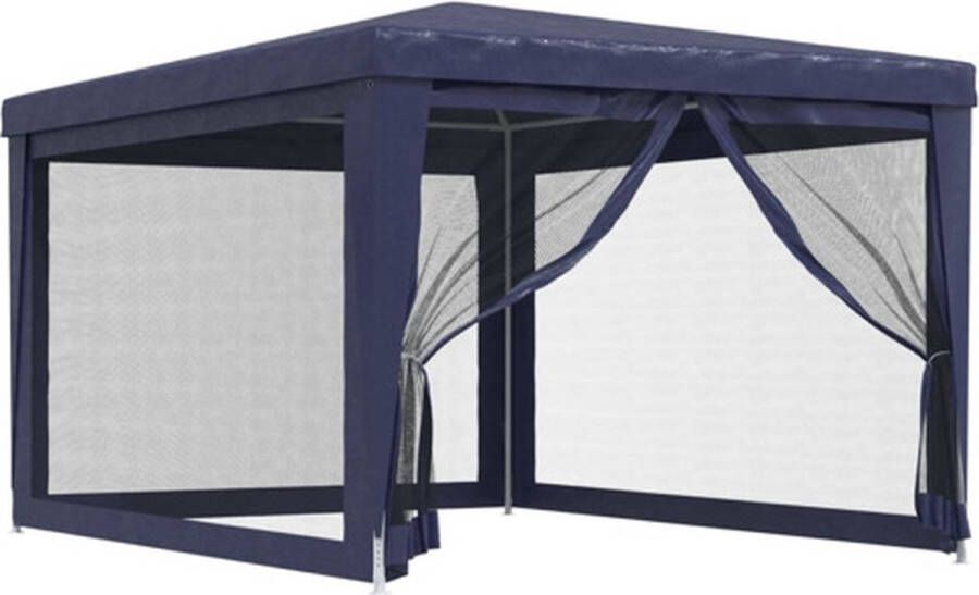 The Living Store Partytent Blauw 297x396x246 cm HDPE Materiaal IJzeren Frame Waterbestendig UV-bestendig 4 Mesh Zijwanden Inclusief Touw en Grondpin