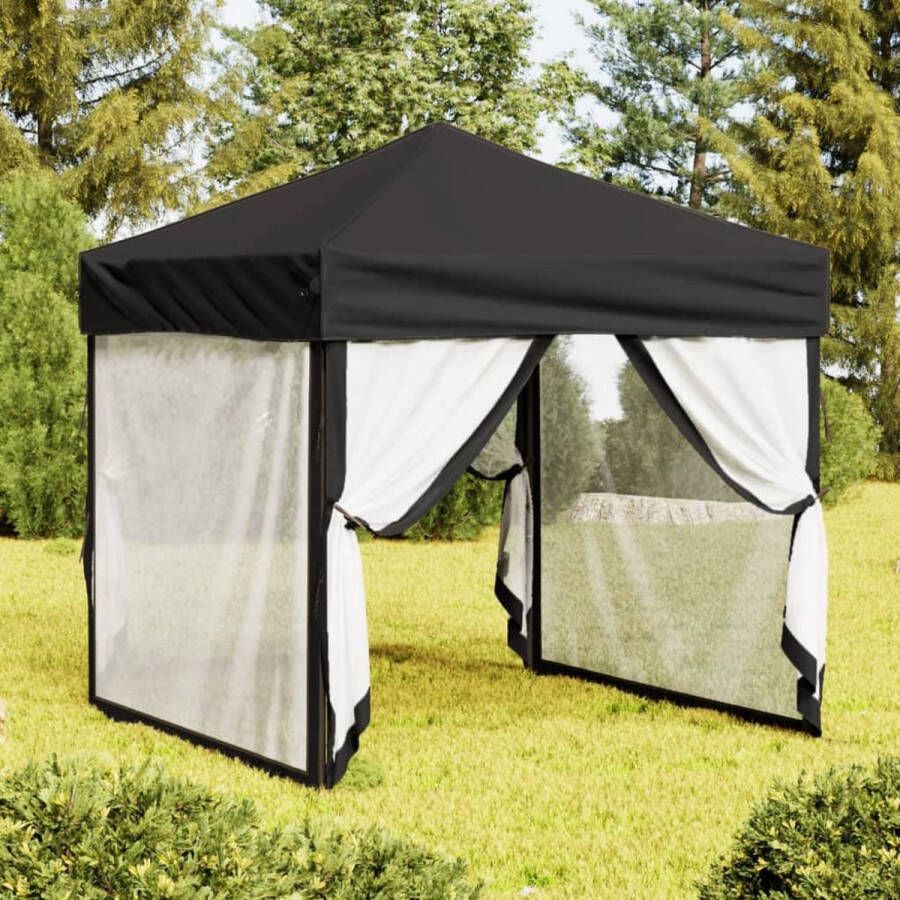 The Living Store Inklapbare Partytent 199 x 199 x 254 cm Zwart 210D Oxford Stof