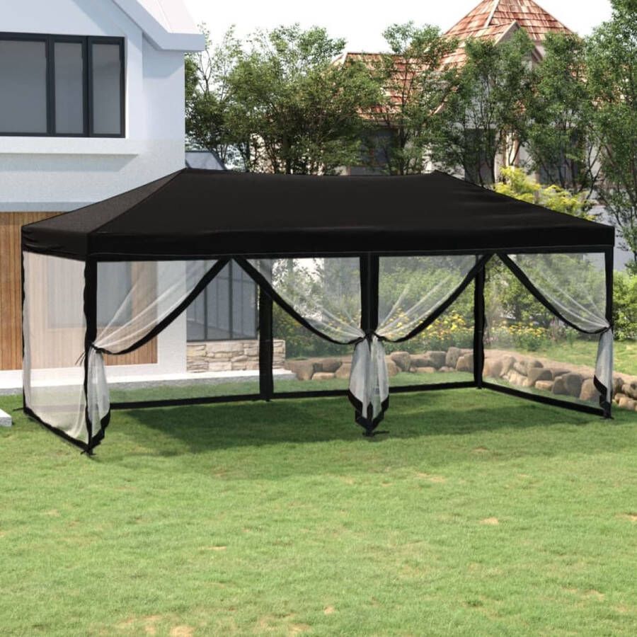 The Living Store Inklapbare partytent 572 x 292 x 244 cm 210D oxford stof Zwart