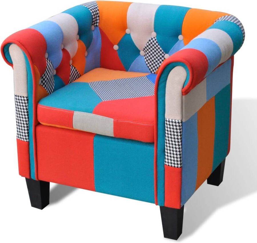 The Living Store Patchwork Fauteuil Polyester 68.5x60.5x65cm Multiplex Frame