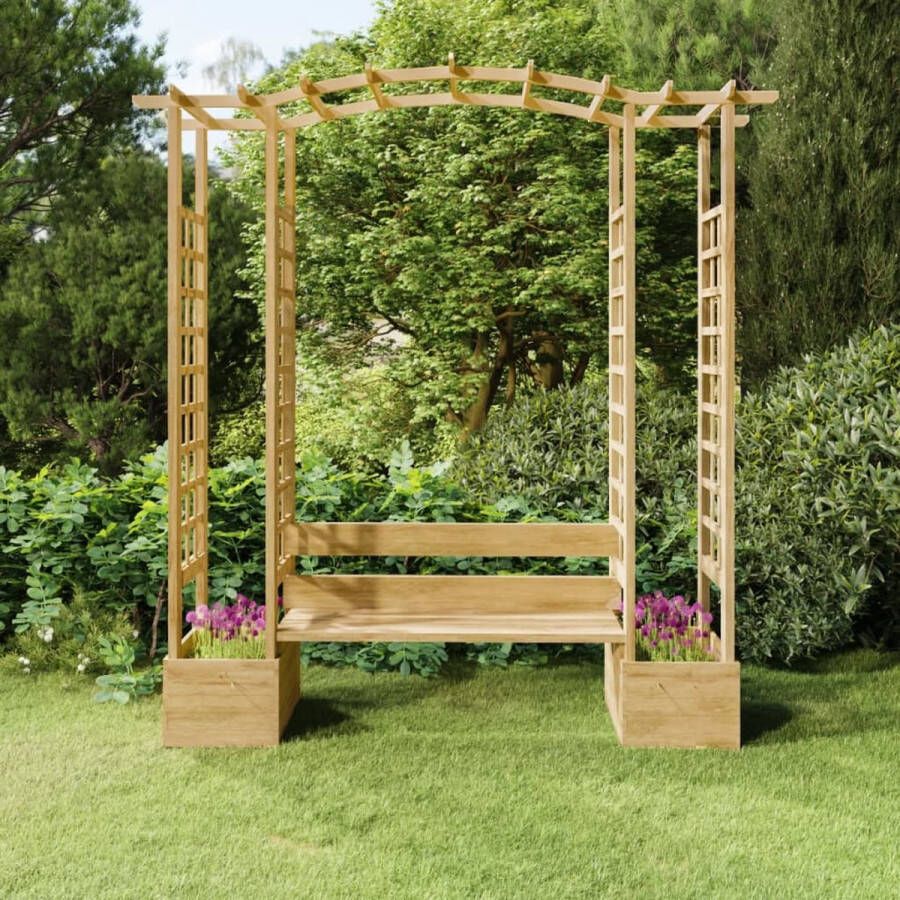 The Living Store Pergola Massief Grenenhout Groen Geïmpregneerd 230 x 60 x 198 cm Met Bank en Plantenbakken