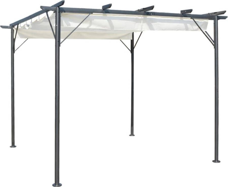 The Living Store Pergola Met Uitschuifbaar Daksysteem 3 x 3 x 2.25 m Crèmewit