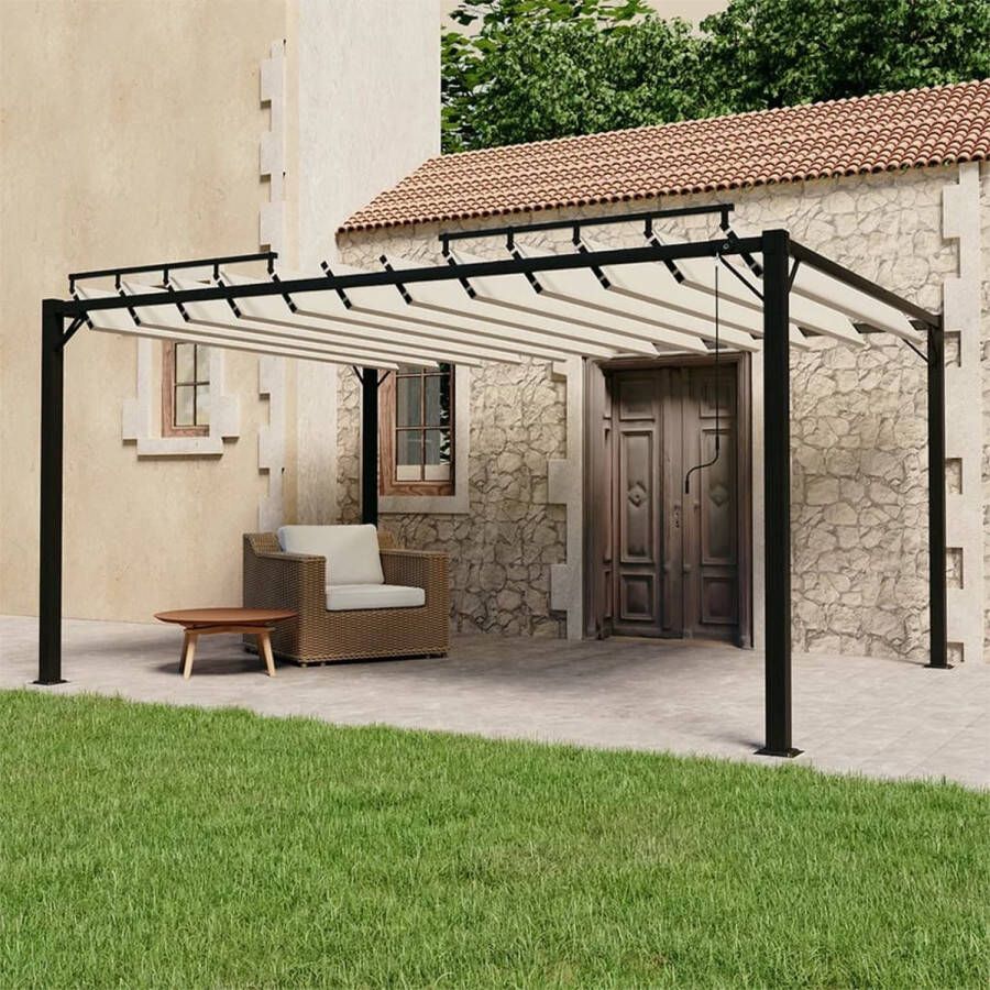 The Living Store Pergola Pavilion 3 x 4 x 2.05 2.25 m PA Coated Fabric Adjustable Louver Roof Cream