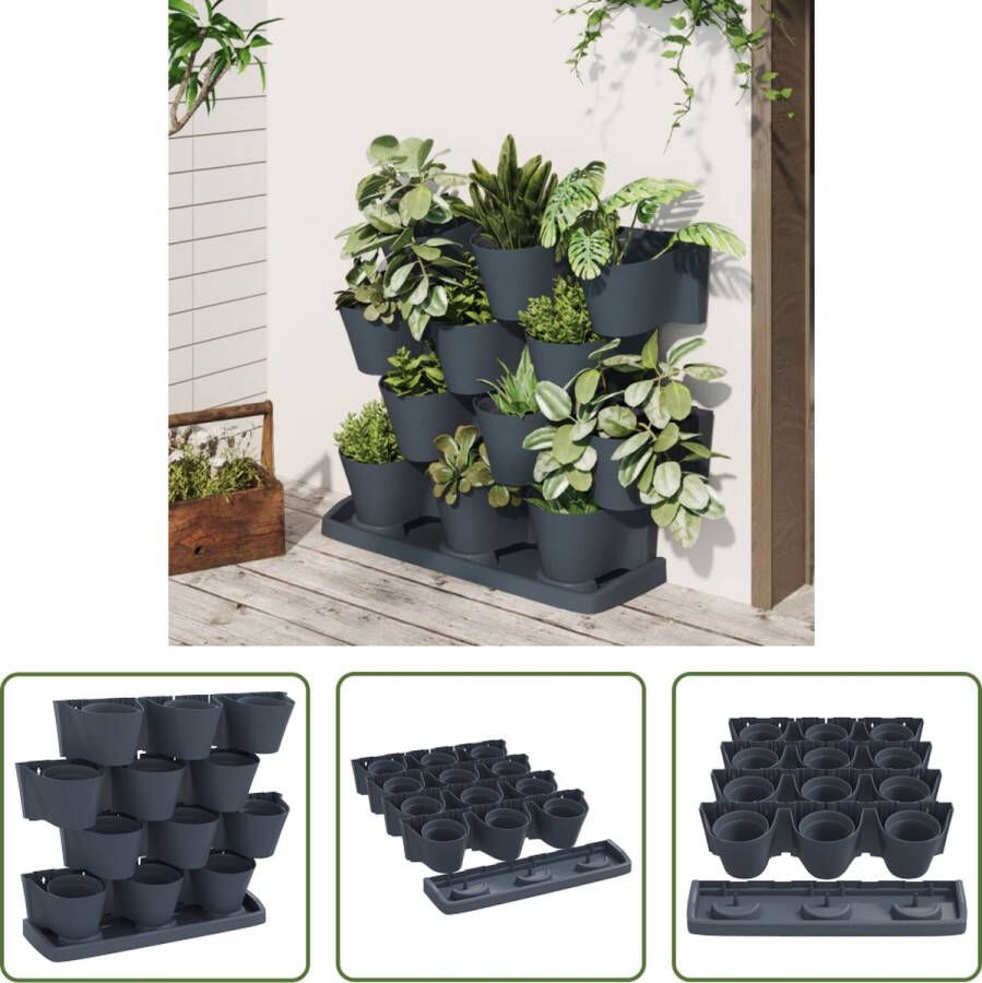 The Living Store Plantenbak Antraciet 68.5 x 19 x 54.5 cm 12 x 0.75 L Duurzaam polypropeen