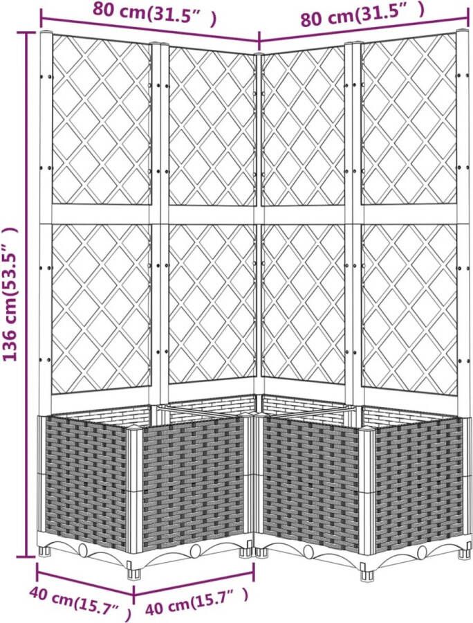 The Living Store Latwerk Plantenbak 80 x 80 x 136 cm zwart PP (polypropyleen) geschikt voor buitengebruik