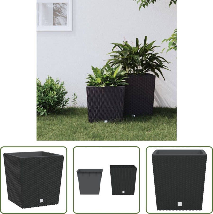 The Living Store Plantenbak Rattan-Look 32 x 32 x 32.5 cm Antraciet