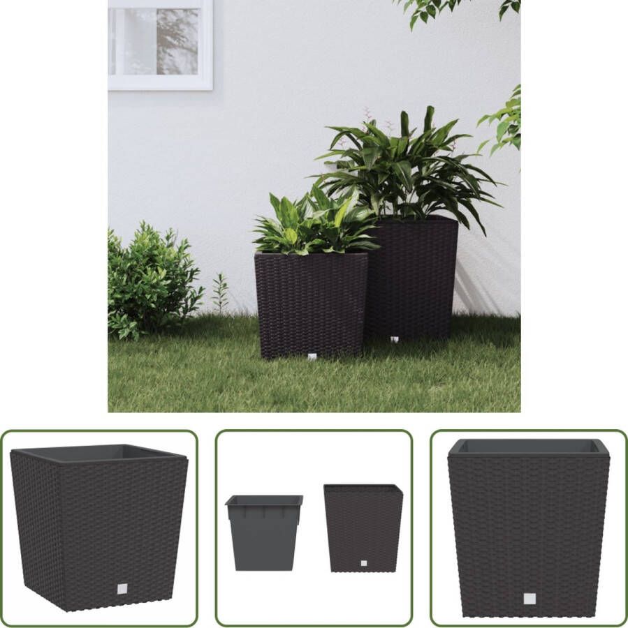 The Living Store Plantenbak Rattan-Look 32 x 32 x 32.5 cm Bruin PP 21L binnenbak 32L buitenbak