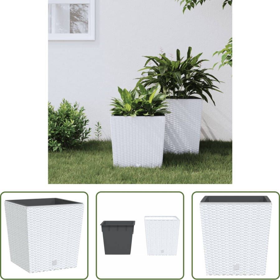 The Living Store Plantenbak Rattan-look 32x32x32.5 cm PP Wit