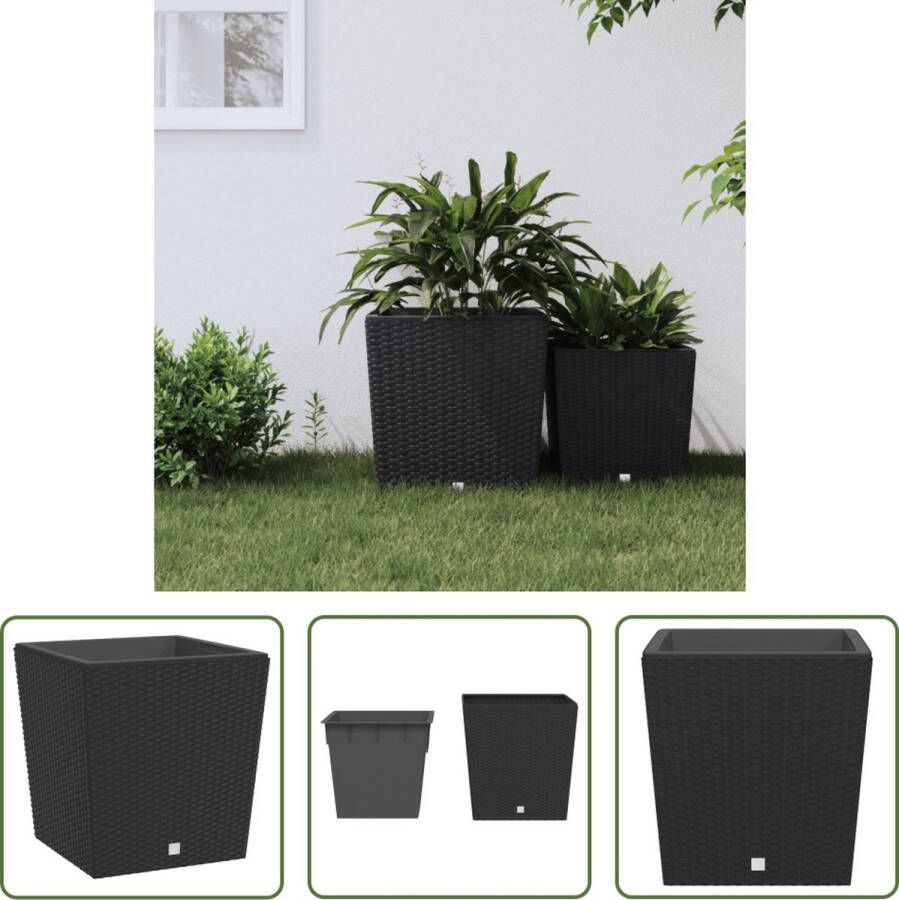 The Living Store Plantenbak s Rattan Look 40x40x41 cm Antraciet 37L binnenbak 64L buitenbak PP materiaal