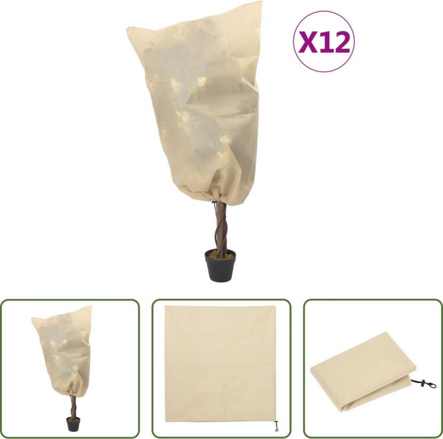 The Living Store Plantenhoes Vlies Set van 12 Beige 0.8 x 0.8 m (B x H) 70 g m² Trekkoord Nonwoven stof Winterbescherming