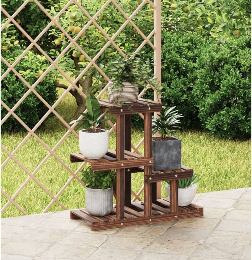 The Living Store Plantenstandaard Gecarboniseerd Massief Vurenhout 58 x 25 x 51 cm Retro en elegante sfeer