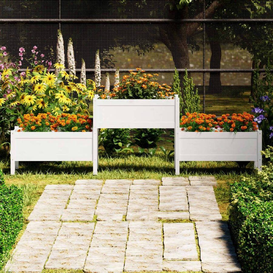 The Living Store Plantenstandaard Grenenhout Verhoogd 245.5 x 44 x 75 cm Wit