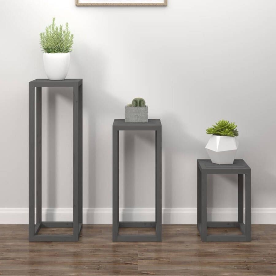 The Living Store Plantenstandaard Grijs 34 x 34 x 110 80 50 cm Massief grenenhout