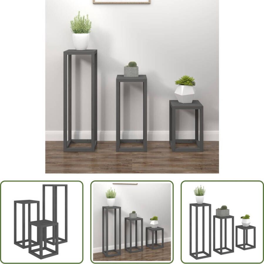 The Living Store Plantenstandaard Grijs 34 x 34 x 110 80 50 cm Massief grenenhout