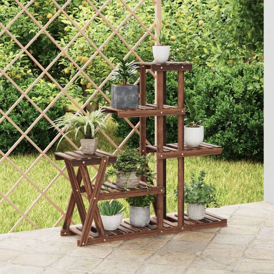 The Living Store plantenstandaard hout vurenhout 95 x 25 x 96 cm gecarboniseerd bruin