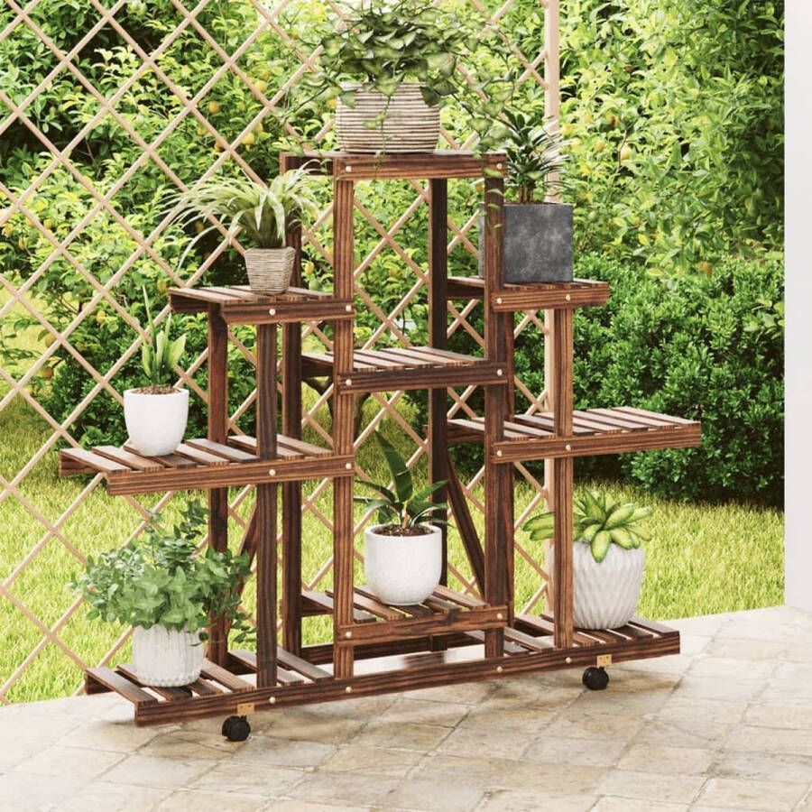 The Living Store Plantenstandaard Houten Vurenhout 110 x 25 x 101 cm Met Wieltjes