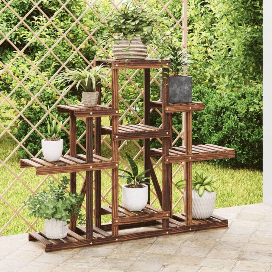 The Living Store Plantenstandaard Houten Vurenhout 110 x 25 x 96 cm Gecarboniseerd bruin
