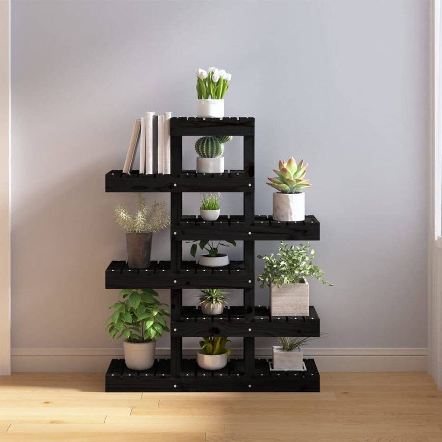 The Living Store Plantenstandaard Massief grenenhout 85 x 25 x 109.5 cm Zwart