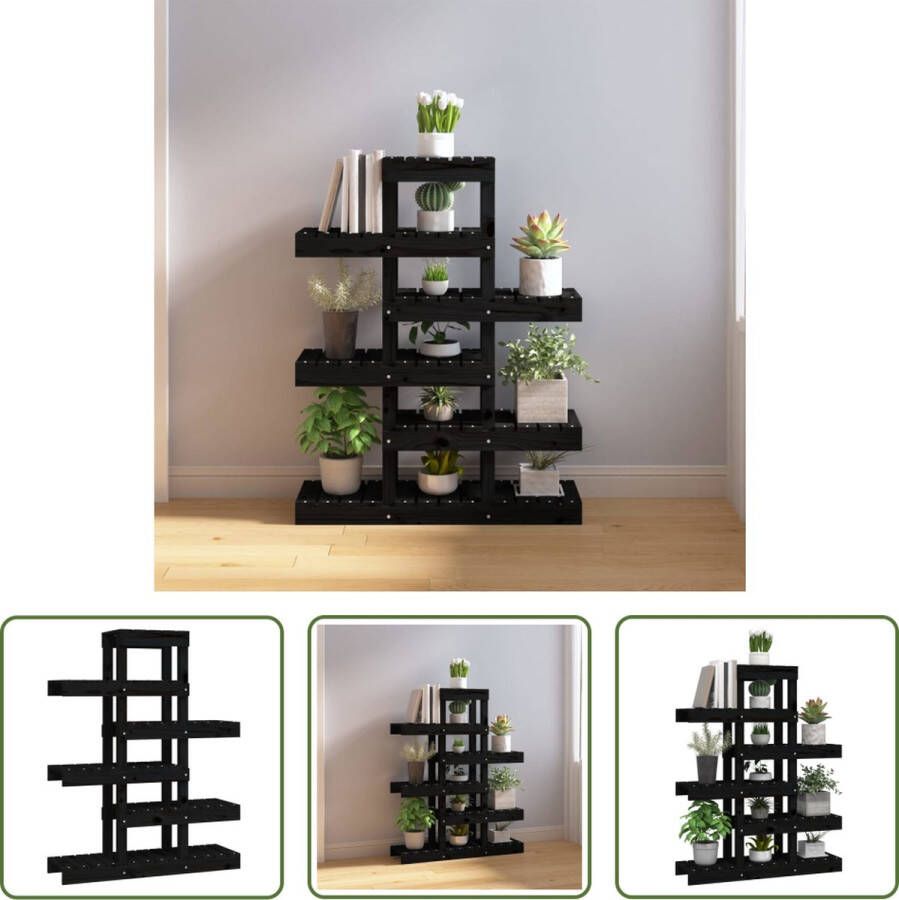 The Living Store Plantenstandaard Massief grenenhout 85 x 25 x 109.5 cm Zwart