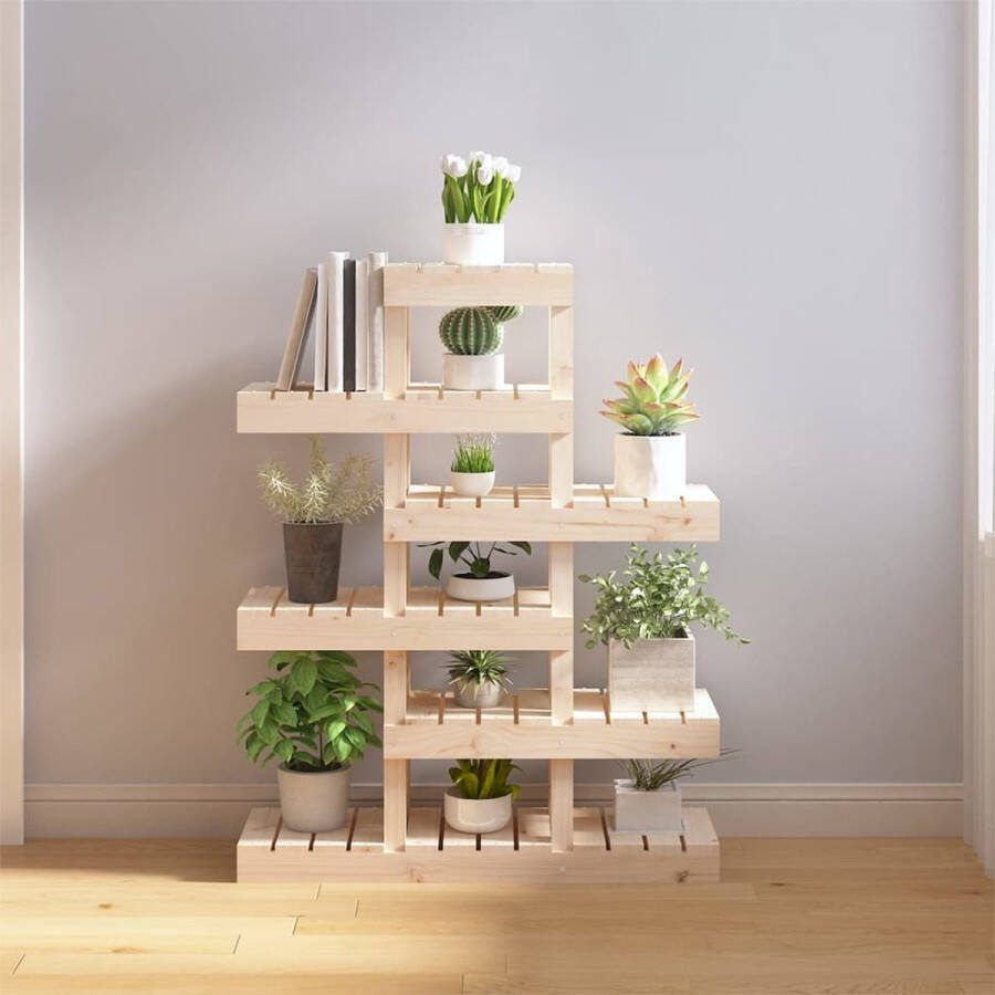 The Living Store Plantenstandaard Massief Grenenhout Houten Frame Verschillende Hoogtes Uniek Ontwerp Buiten Gebruik 85 x 25 x 109.5 cm