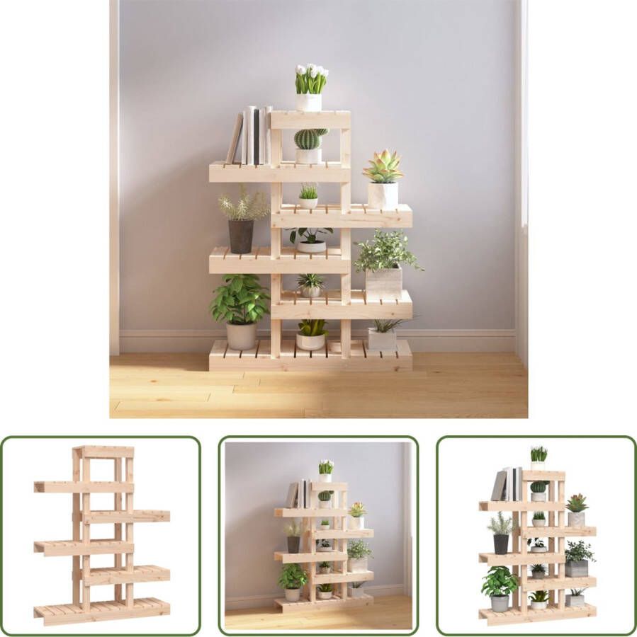 The Living Store Plantenstandaard Massief Grenenhout Houten Frame Verschillende Hoogtes Uniek Ontwerp Buiten Gebruik 85 x 25 x 109.5 cm