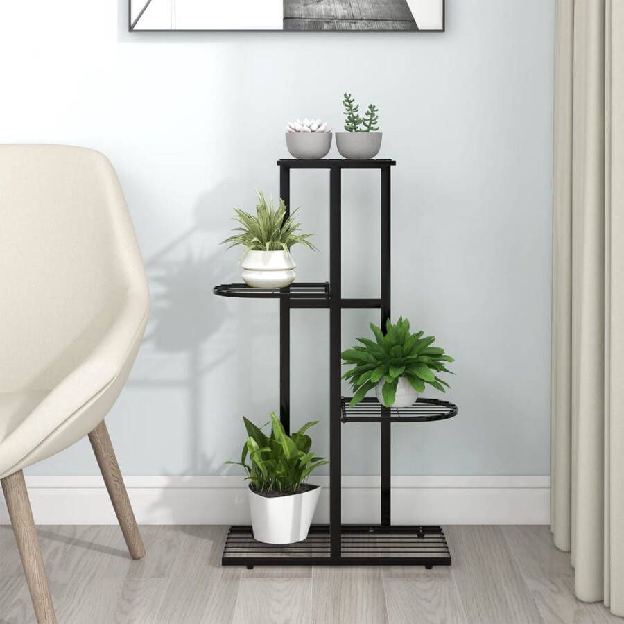 The Living Store Plantenstandaard Metaal 4 Lagen Zwarte Kleur 43x22x76 cm
