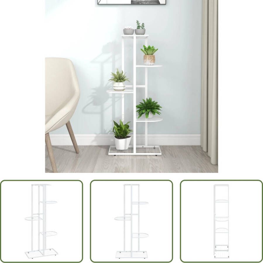 The Living Store Plantenstandaard Metaal 5 lagen Wit 43x22x98cm Montage vereist