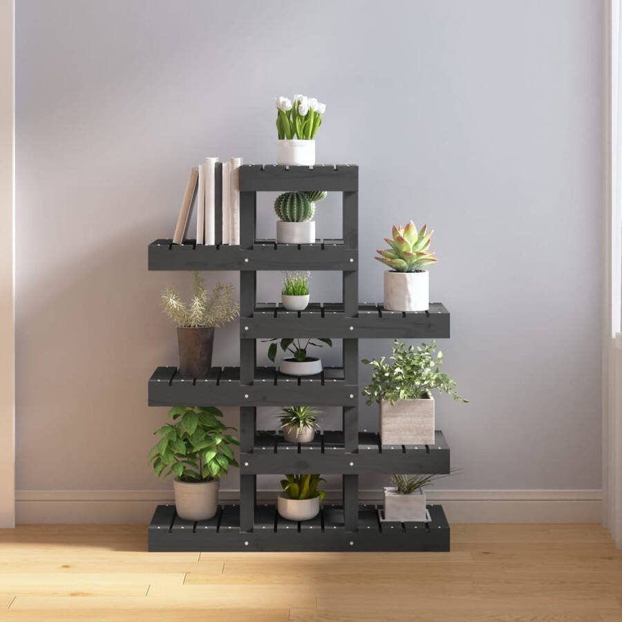 The Living Store Plantenstandaard Nature Hout 85 x 25 x 109.5 cm Grijs
