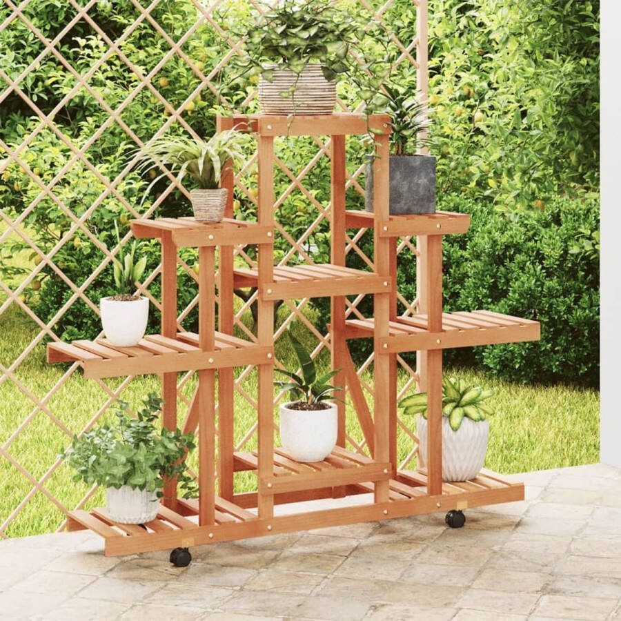 The Living Store Plantenstandaard Retro Hout 110 x 25 x 101 cm Met wieltjes