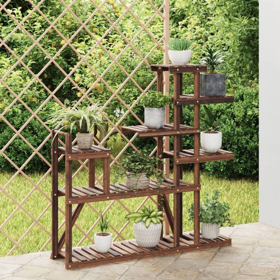 The Living Store Plantenstandaard Retro Hout 110 x 25 x 111 cm Gecarboniseerd bruin