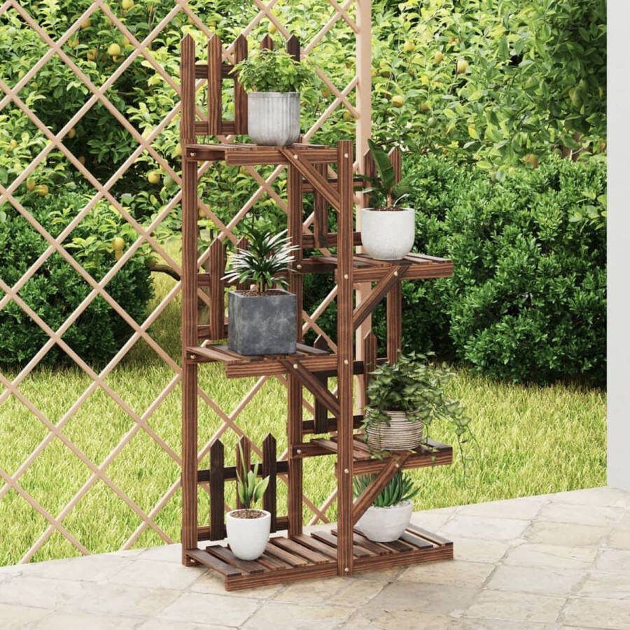 The Living Store Plantenstandaard Retro Houten 60x25x130 cm Gecarboniseerd bruin