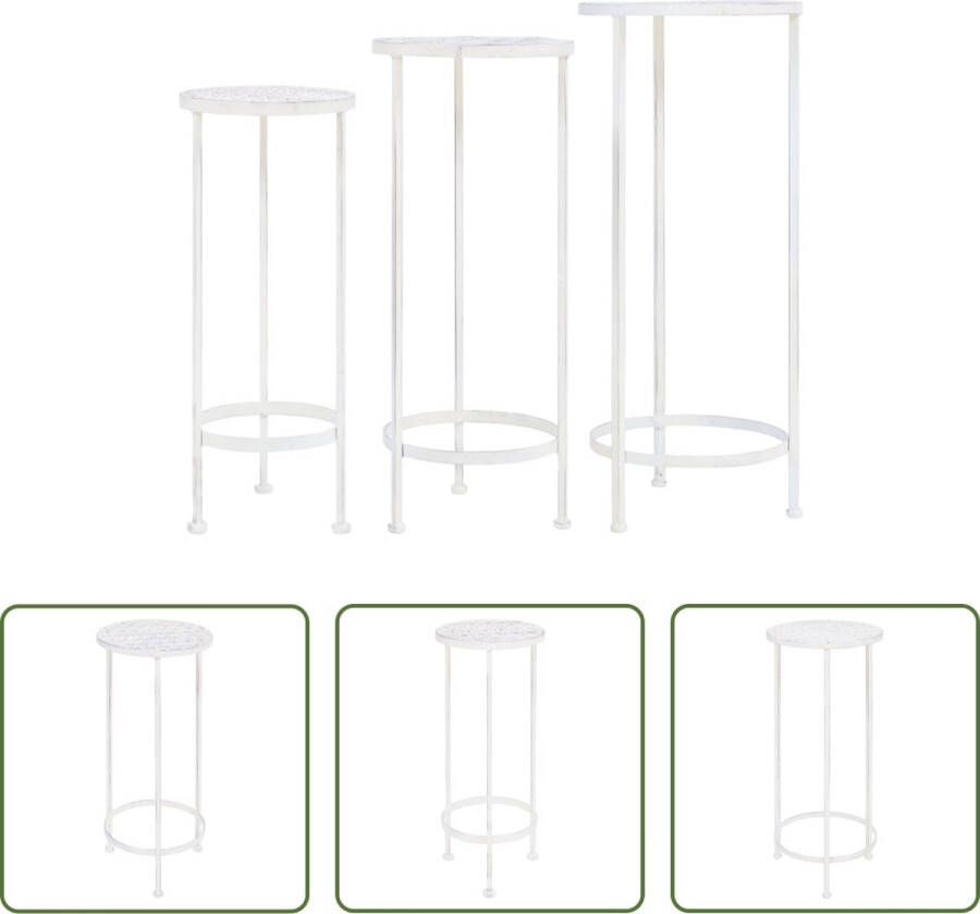 The Living Store Plantenstandaarden Vintage Set van 3 Antiekwit Metaal Afmetingen (L)- 30 x 70 cm (ø x H) (M)- 25 x 60 cm (ø x H) (S)- 20 x 50 cm (ø x H)