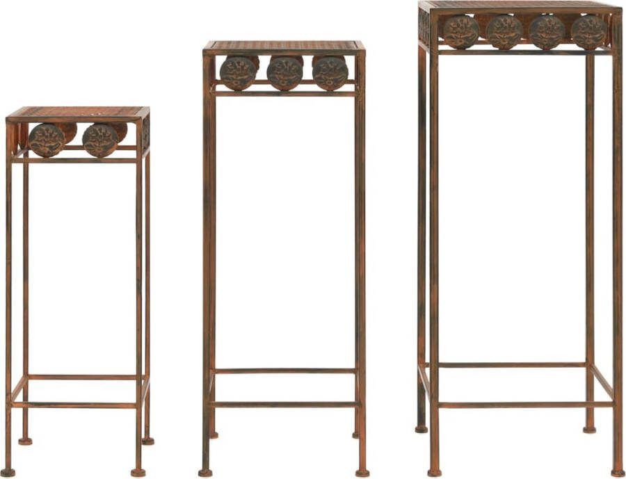 The Living Store Plantenstandaarden Vintage Stijl Set van 3 Roestig Metaal Verschillende Afmetingen