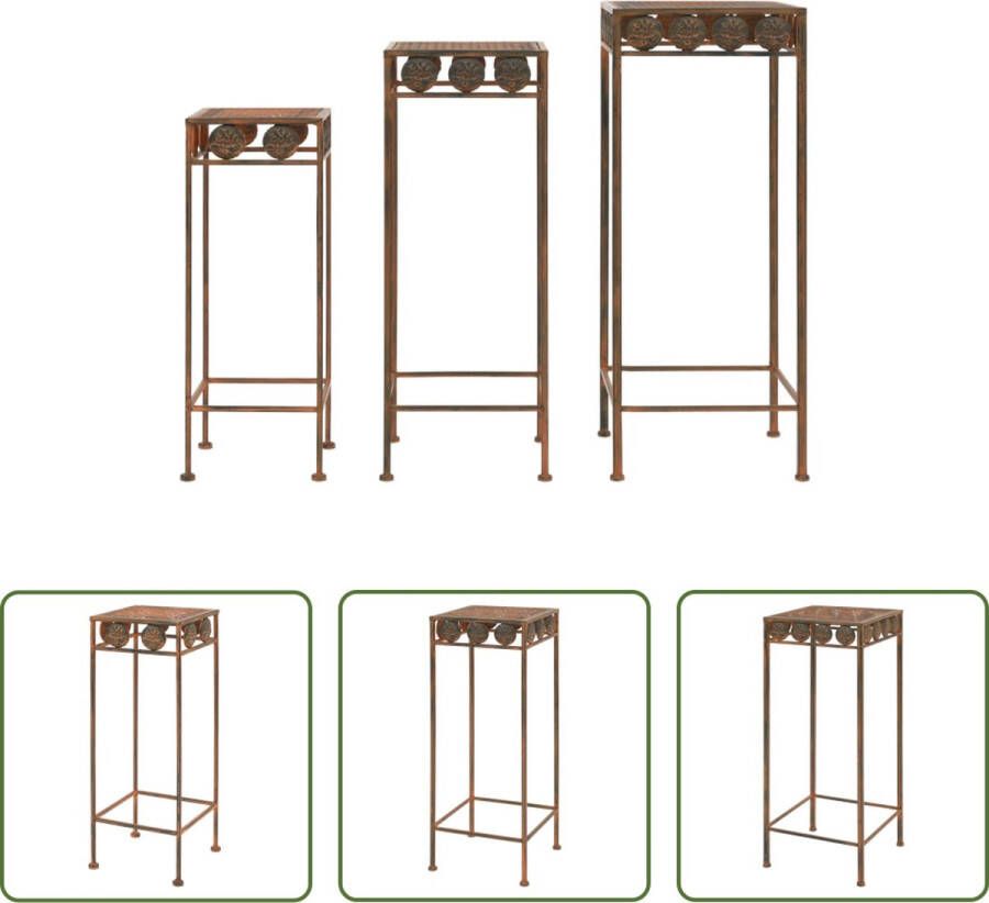 The Living Store Plantenstandaarden Vintage Stijl Set van 3 Roestig Metaal Verschillende Afmetingen