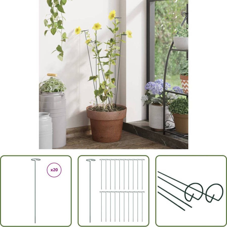 The Living Store Plantenstokken 40 cm Sterk stalen materiaal Ondersteunt groei klimplanten Brede toepassingen Donkergroene kleur (20 stuks)