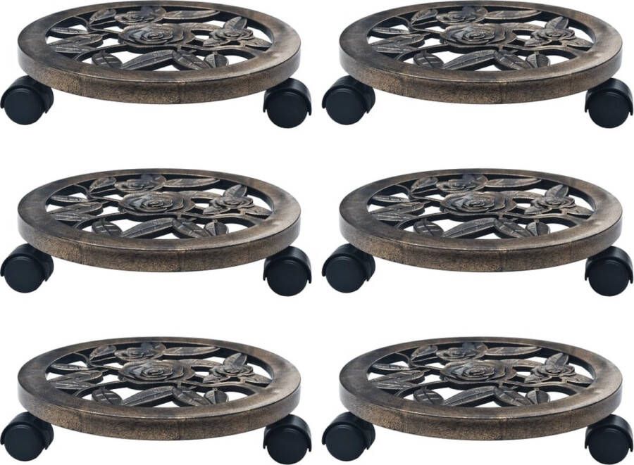 The Living Store Plantentrolley Kunststof PP 30 x 7.5 cm Brons 360° draaibare wieltjes Set van 6