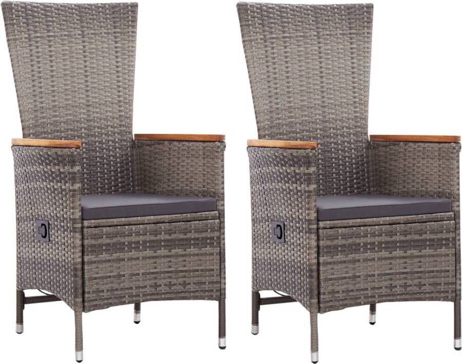 The Living Store Poly Rattan Armstoel Grijs 58 x 62 x 108 cm Verstelbare rugleuning Inclusief 2 stoelen en kussens