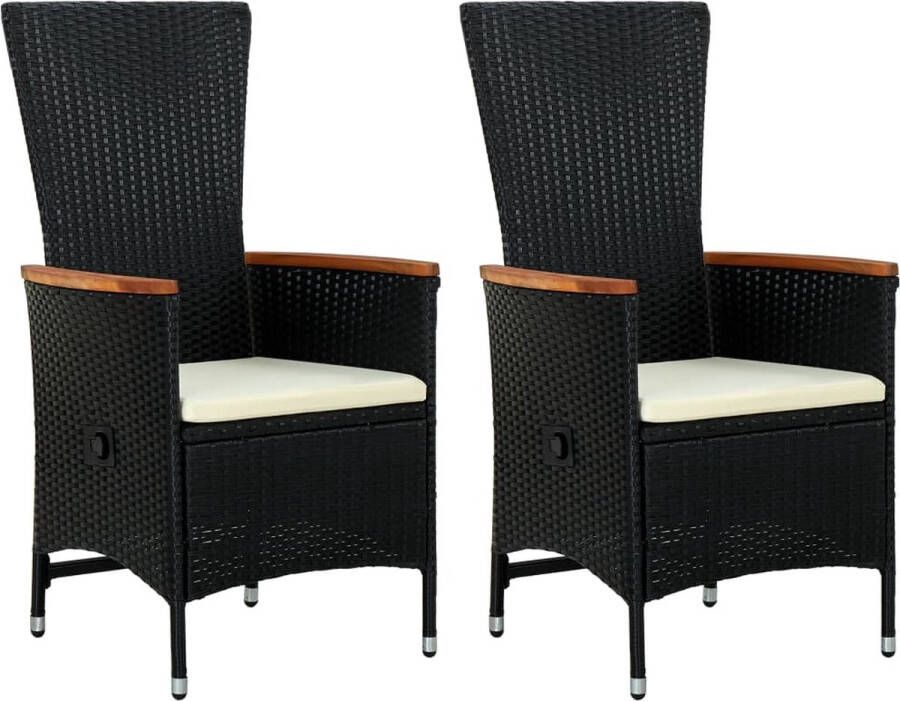 The Living Store Poly Rattan Armstoelen 58 x 62 x 108 cm Verstelbare Rugleuning Zwart 2 Stoelen + 2 Zitkussens