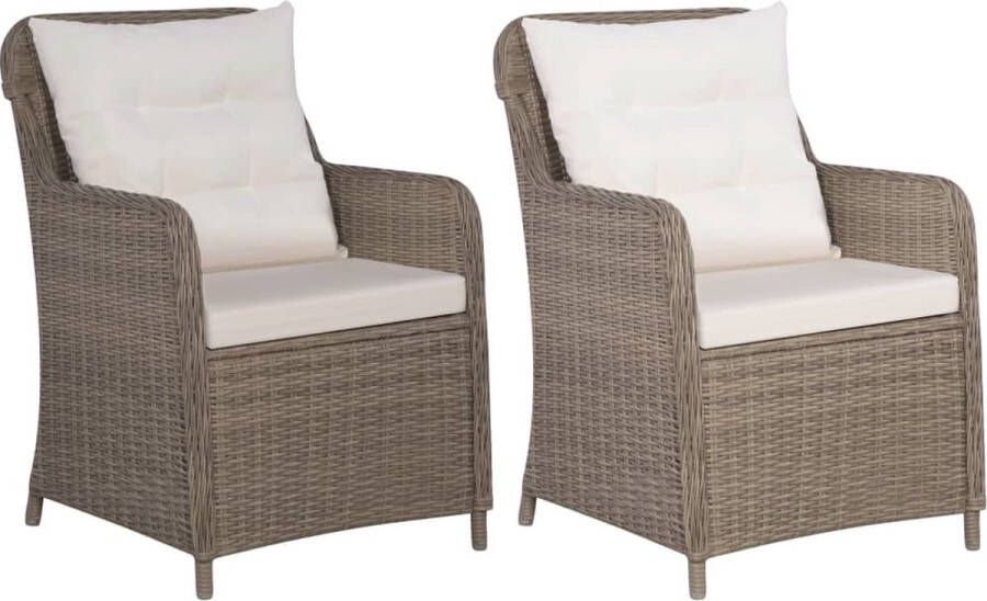 The Living Store Poly Rattan Armstoelen Bruin Crèmewit 64x65x90cm Set van 2