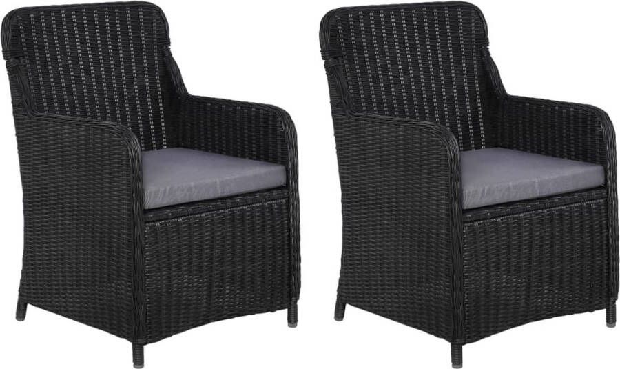 The Living Store Poly Rattan Armstoelen Set van 2 64 x 65 x 90 cm Zwart en Donkergrijs