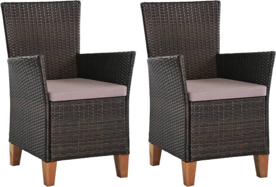 The Living Store Poly Rattan Armstoelen Set van 2 Bruin en Grijs 59 x 59 x 87.5 cm